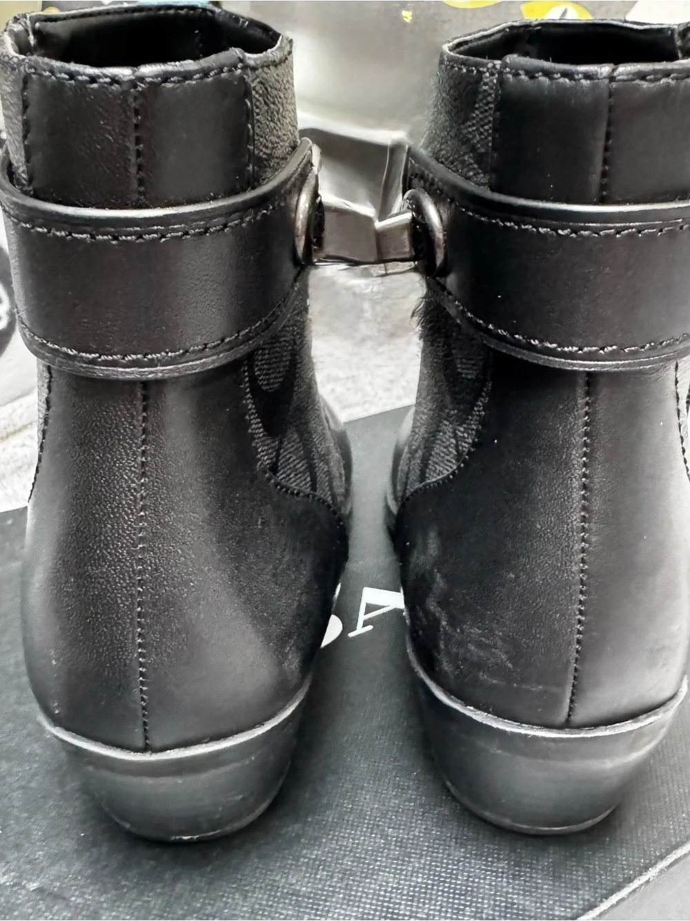 Coach Deni Signature Monogram zip closure Black Leather Booties